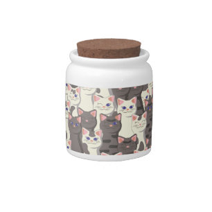 White and gray cats pattern candy jar