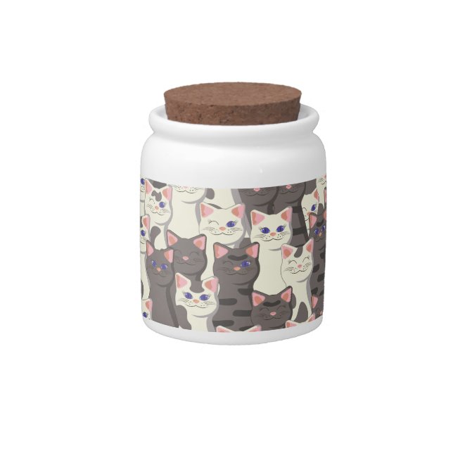 White and gray cats pattern candy jar (Front)