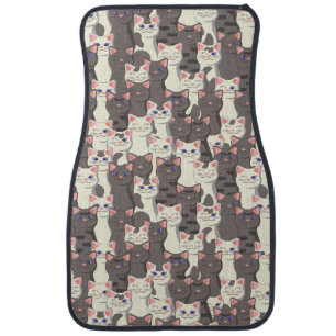 White and gray cats pattern car floor mat