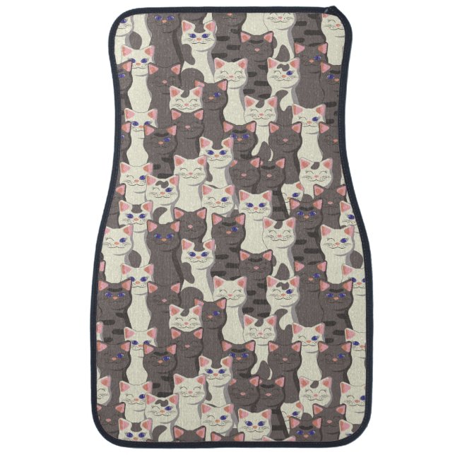 White and gray cats pattern car floor mat (Front)