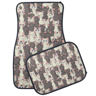 White and gray cats pattern car floor mat