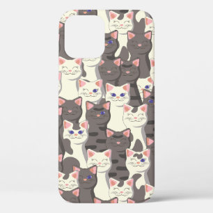 White and gray cats pattern iPhone 12 case