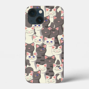 White and gray cats pattern iPhone 13 mini case