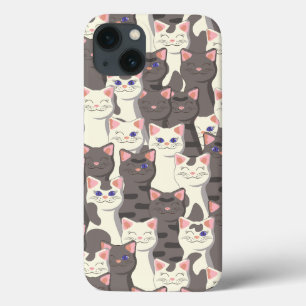 White and gray cats pattern iPhone 13 case