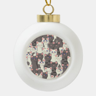 White and gray cats pattern ceramic ball christmas ornament