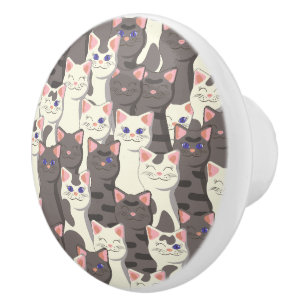 White and gray cats pattern ceramic knob