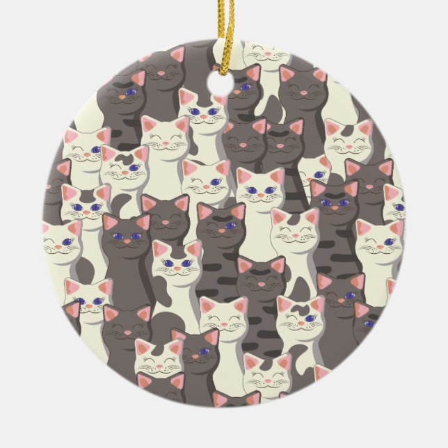 White and gray cats pattern ceramic ornament (Front)