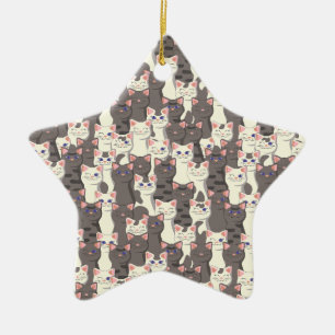 White and gray cats pattern ceramic ornament