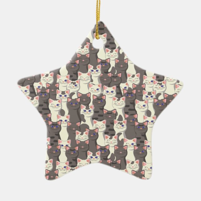 White and gray cats pattern ceramic ornament (Front)
