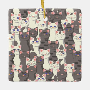 White and gray cats pattern ceramic ornament