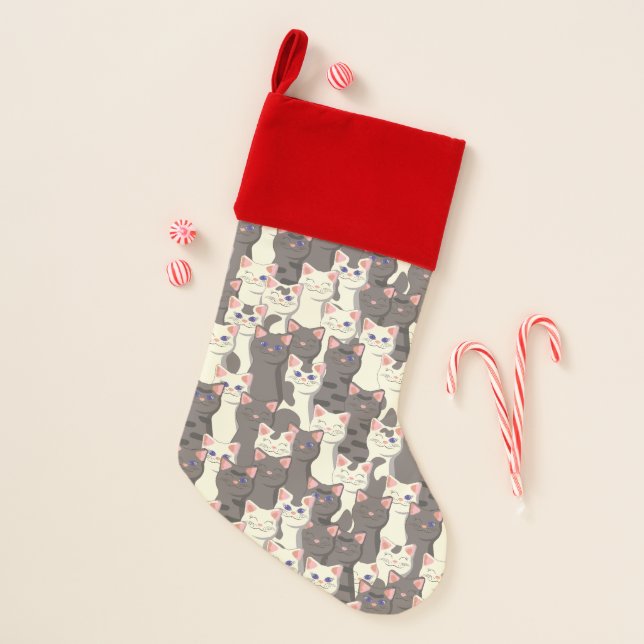 White and gray cats pattern christmas stocking (Front)