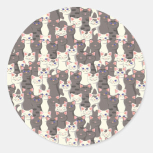 White and gray cats pattern classic round sticker