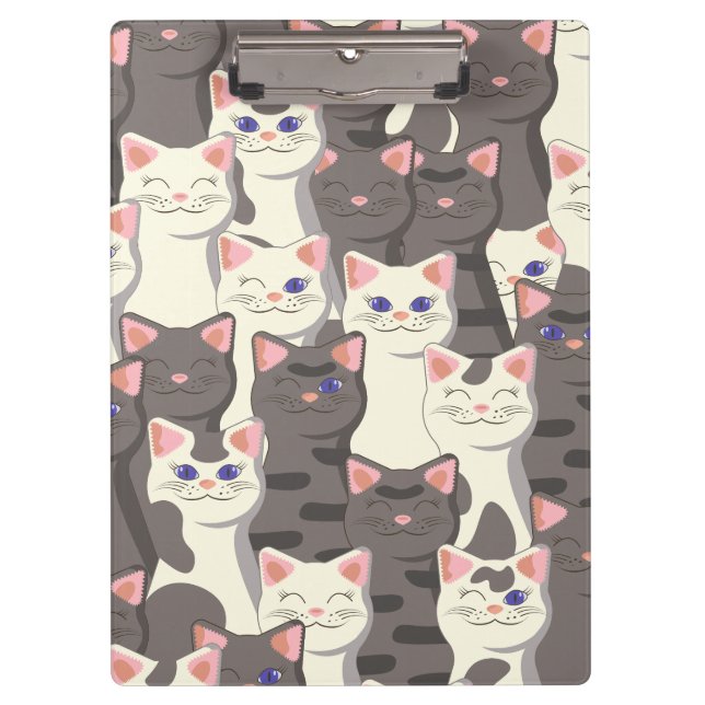 White and gray cats pattern clipboard (Front)