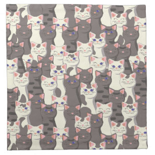 White and gray cats pattern cloth napkin