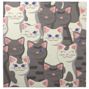 White and gray cats pattern cloth napkin