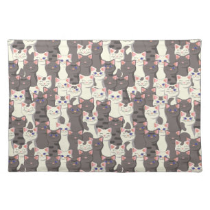 White and gray cats pattern cloth placemat