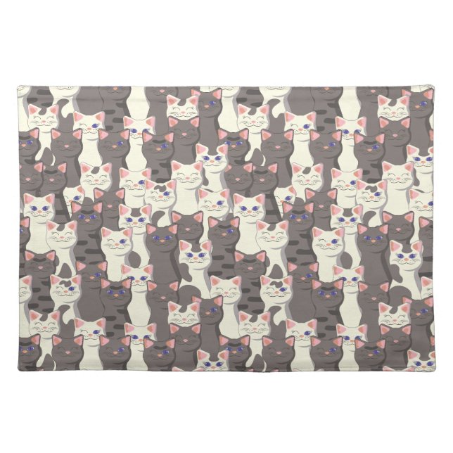 White and gray cats pattern cloth placemat (Front)