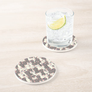 White and gray cats pattern coaster