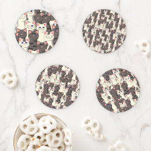 White and gray cats pattern coaster set