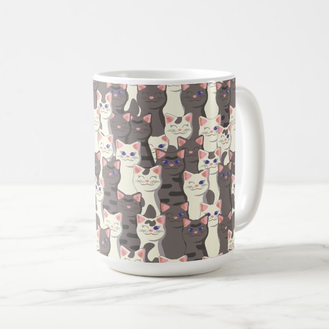White and gray cats pattern coffee mug (Front Right)