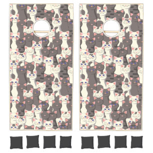 White and gray cats pattern cornhole set