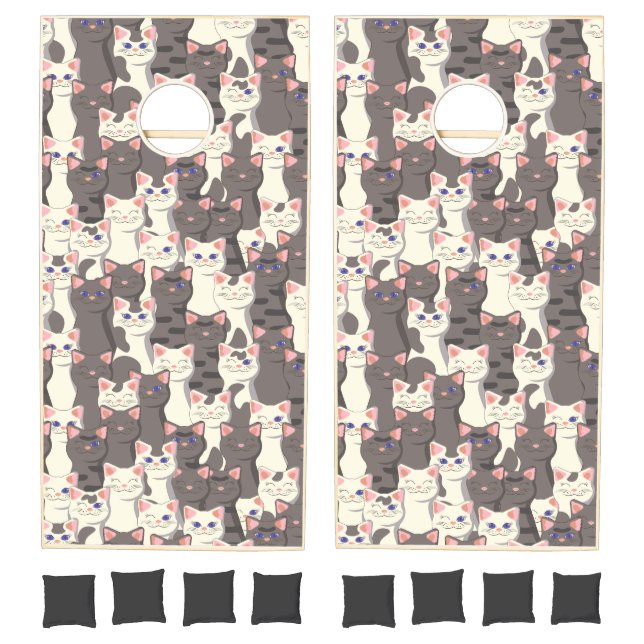 White and gray cats pattern cornhole set (Set)