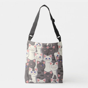 White and gray cats pattern crossbody bag