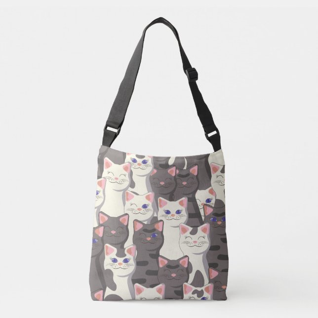 White and gray cats pattern crossbody bag (Front)