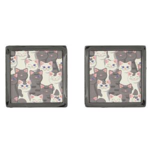 White and gray cats pattern cufflinks