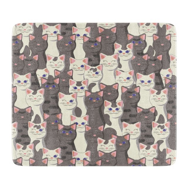 White and gray cats pattern cutting board (Front)