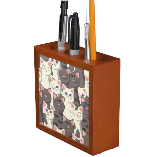 White and gray cats pattern desk organizer (In Situ)