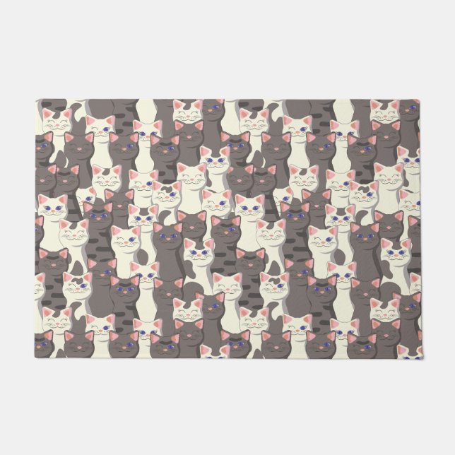 White and gray cats pattern doormat (Front)