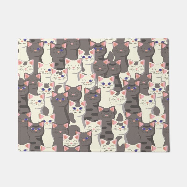 White and gray cats pattern doormat (Front)