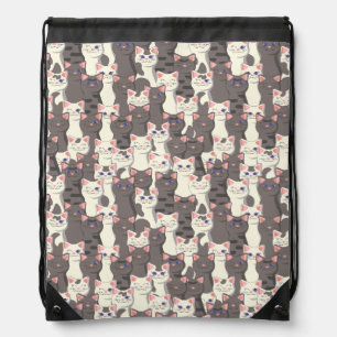 White and gray cats pattern drawstring bag