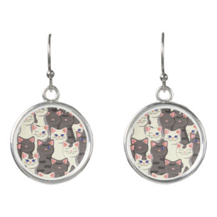 White and gray cats pattern earrings