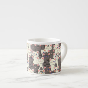 White and gray cats pattern espresso cup