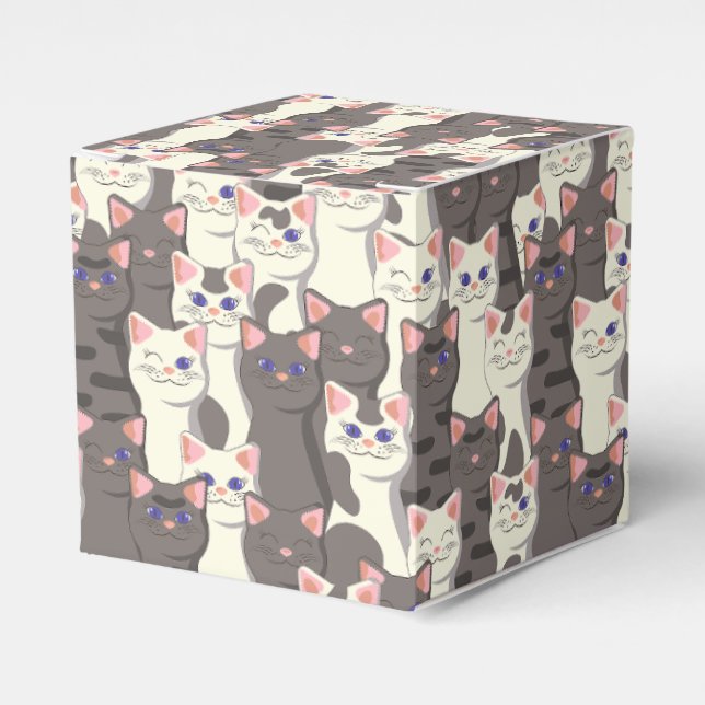 White and gray cats pattern favor boxes (Front Side)