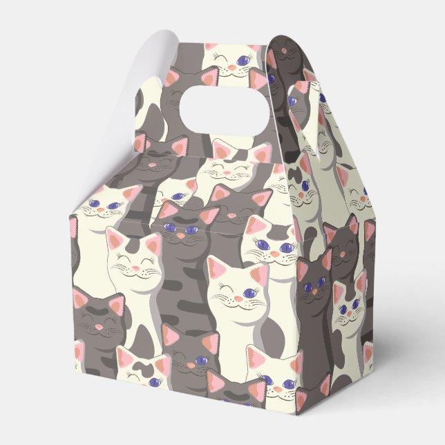 White and gray cats pattern favor boxes (Front Side)