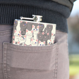 White and gray cats pattern flask