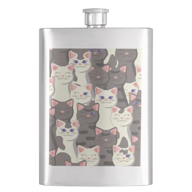 White and gray cats pattern flask (Front)