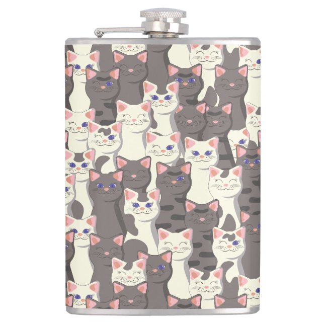 White and gray cats pattern flask (Front)