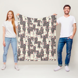 White and gray cats pattern fleece blanket