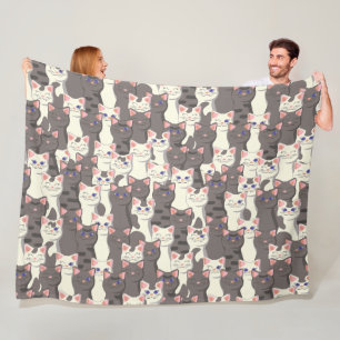 White and gray cats pattern fleece blanket