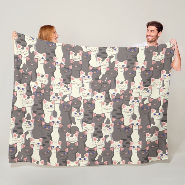 White and gray cats pattern fleece blanket (In Situ)