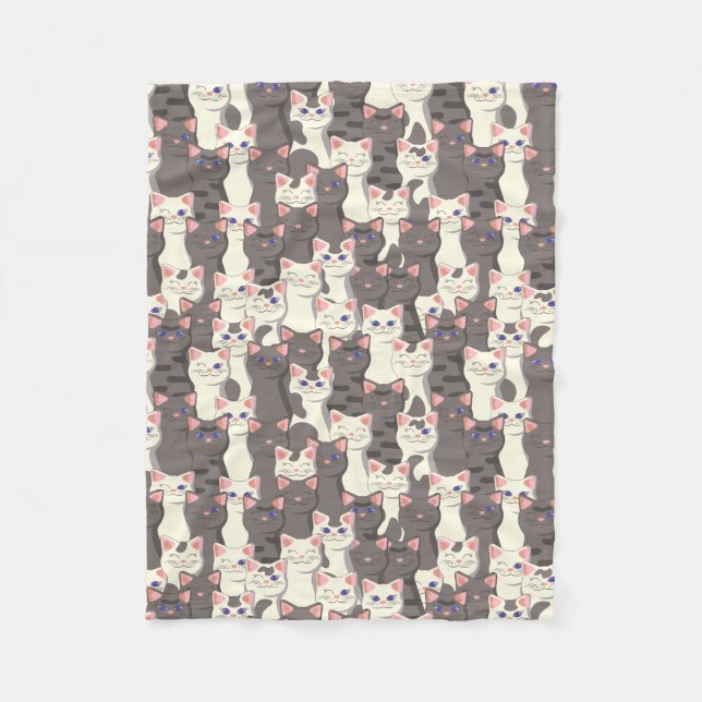 White and gray cats pattern fleece blanket (Front)