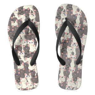 White and gray cats pattern flip flops