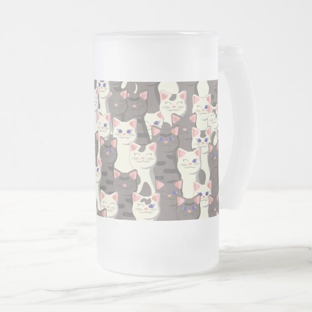 White and gray cats pattern frosted glass beer mug (Front Right)