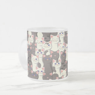 White and gray cats pattern frosted glass coffee mug