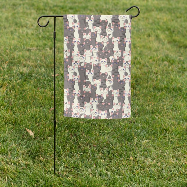 White and gray cats pattern garden flag (In SItu)