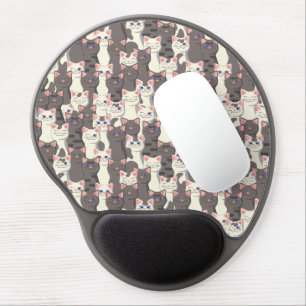 White and gray cats pattern gel mouse pad